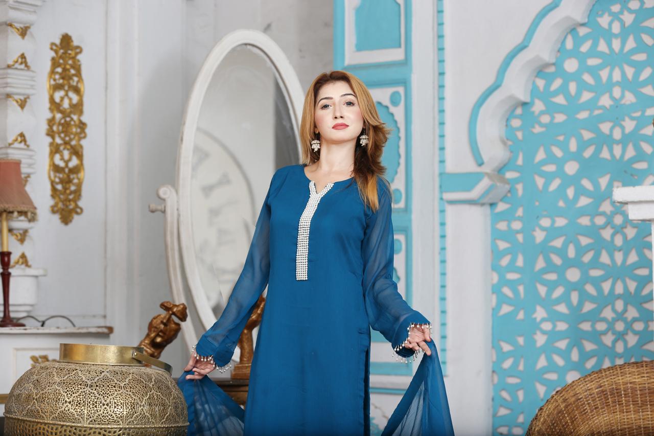 Mahham Luxury Chiffon Collection Teal -D811