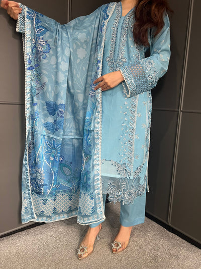 Raj Bari  Embroidered | Lawn Designer Suit With | Embroidered Dupatta