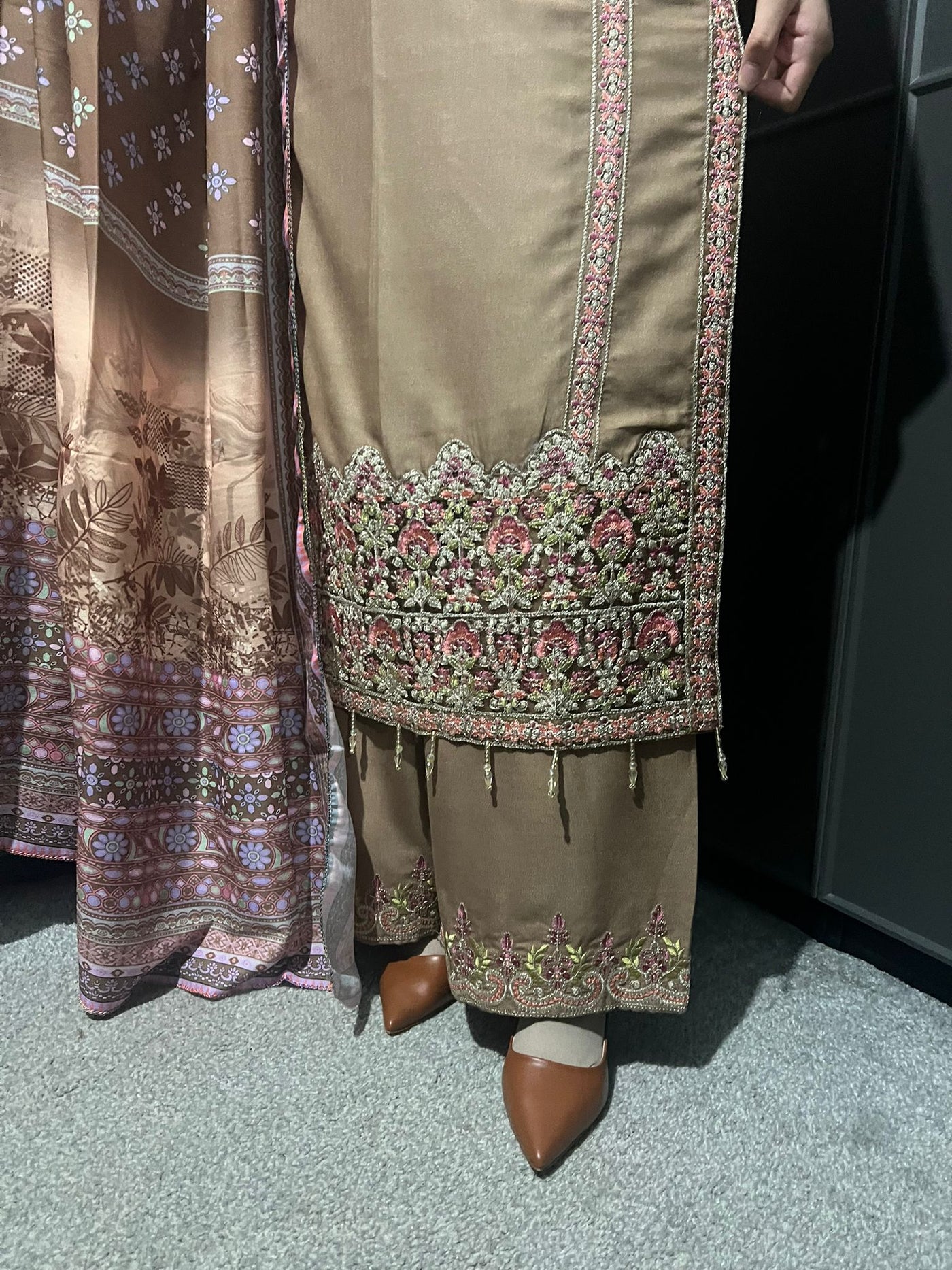 3 Pc Embroidered Dhanak Readymade Plazzo Suit with Winter shawl