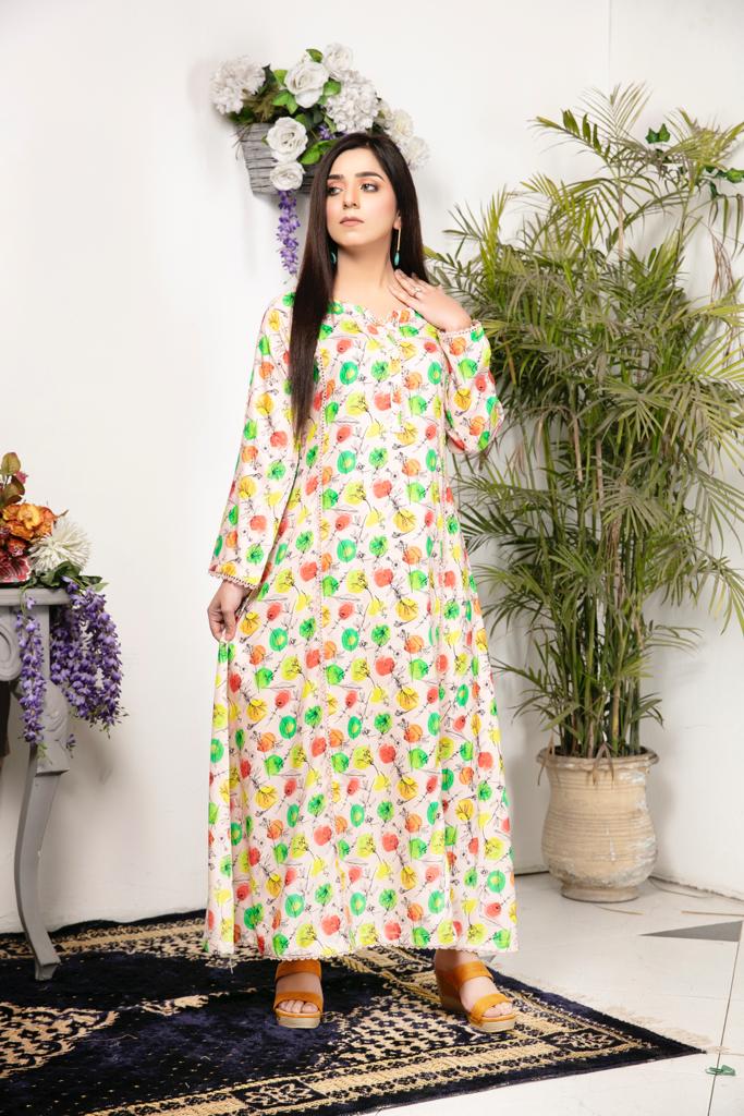 Floral Printed Premium Linen Frock Co-Ords Set IJ-D090