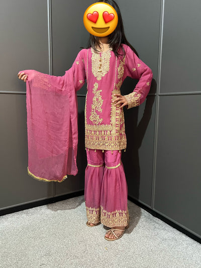 PINK- Embroidered Gharara Chiffon Mother & Daughter Ready to Wear Collection - Perfect for Family