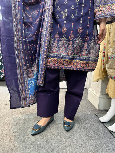 DESIGNER EMBROIDERED  FARSHI SALWAR  3PC READYMADE SUIT  WITH LAWN DUPTTA