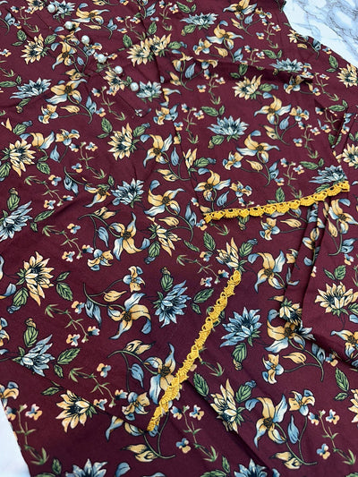 Floral Printed Stone Linen Suit - Trouser 2 Pc Set