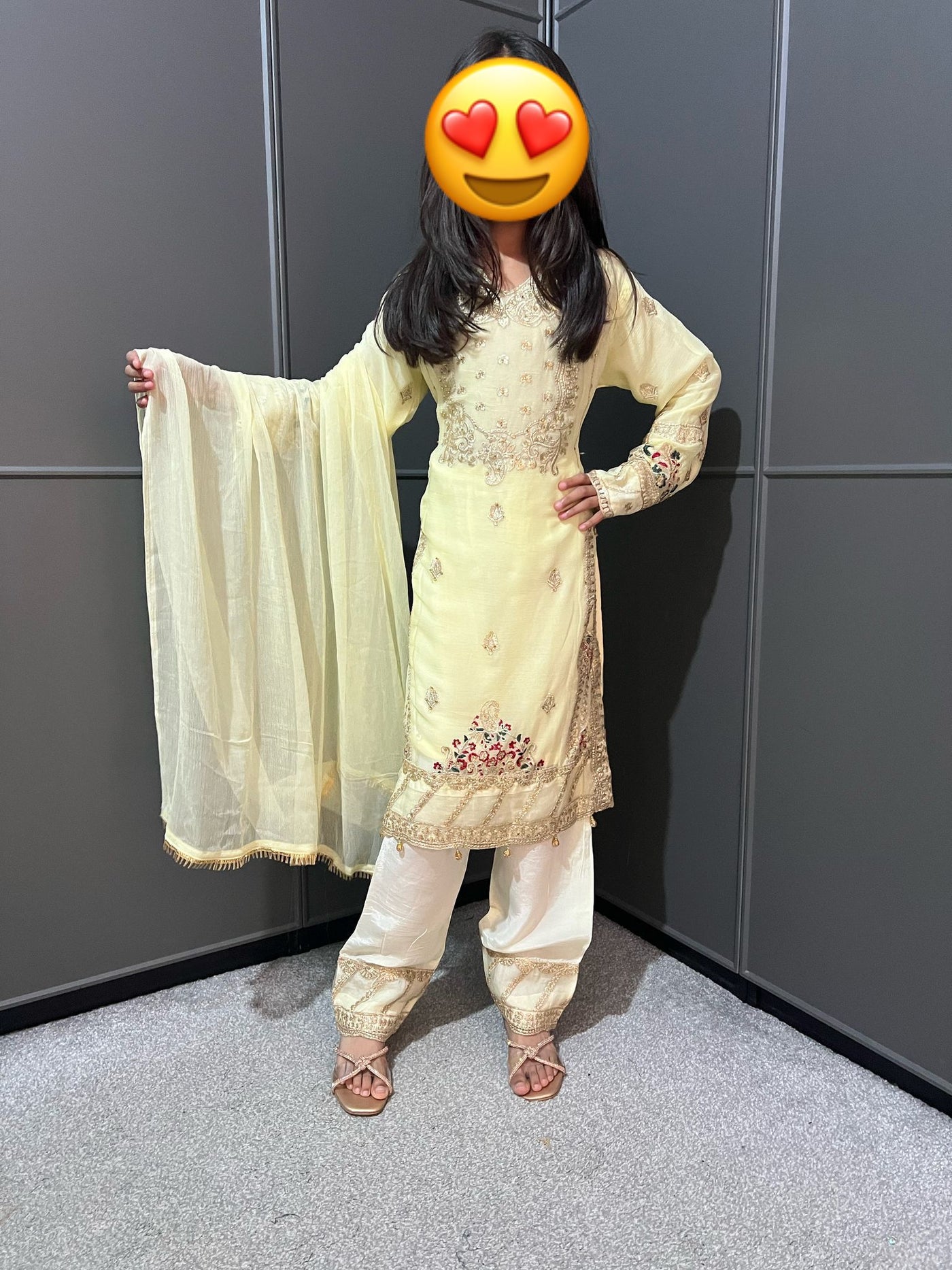 Yellow Embroidered Chiffon Mother & Daughter Ready to Wear Collection - Perfect for Family Outfits