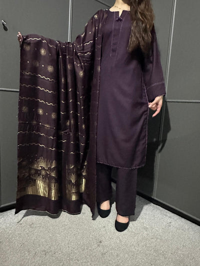 PLUM  3 PIECE PLAIN | DHANAK READY TO WEAR | SUIT WITH SHAWAL