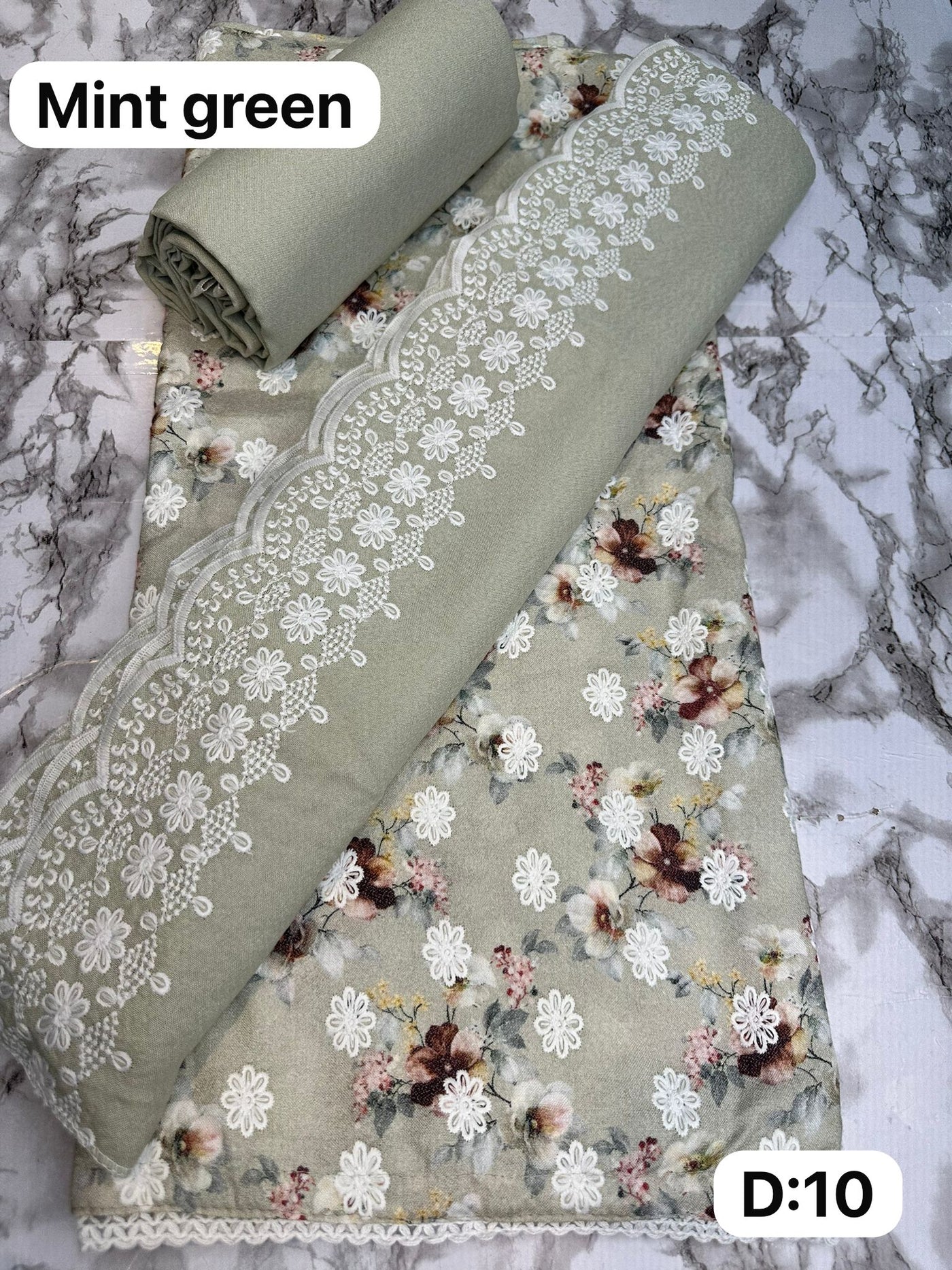 D10 Mint Green Winter Embroidered Unstitched Alpine Suit