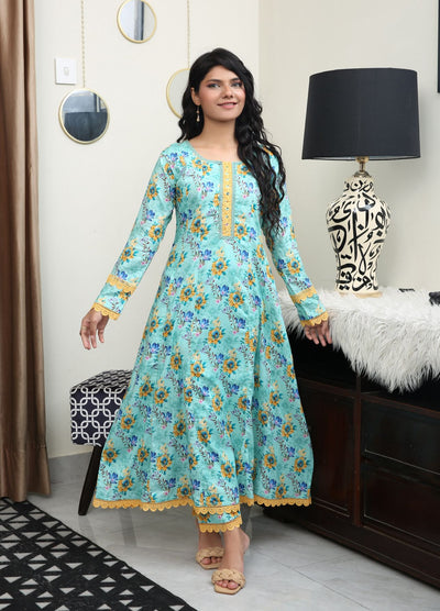 Floral Printed Premium Lawn Frock Co-Ords Set IJ-40