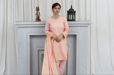 Peach FARSHI SHALWAR brosha Self Printed 3 Piece Outfit | Farshi Shalwar Kameez UK | Salwar Kameez UK | Image 5 of 6