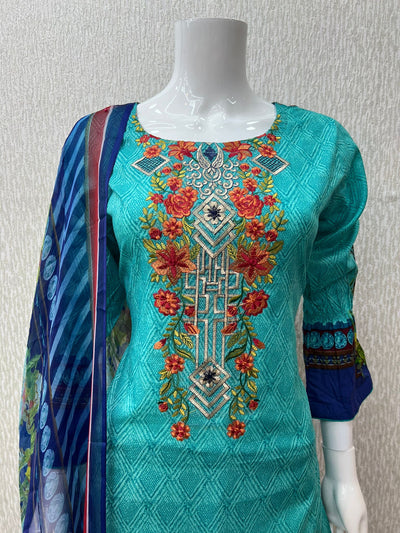 3Pc Lawn Designer Embroidered With Chiffon Dupatta D-730