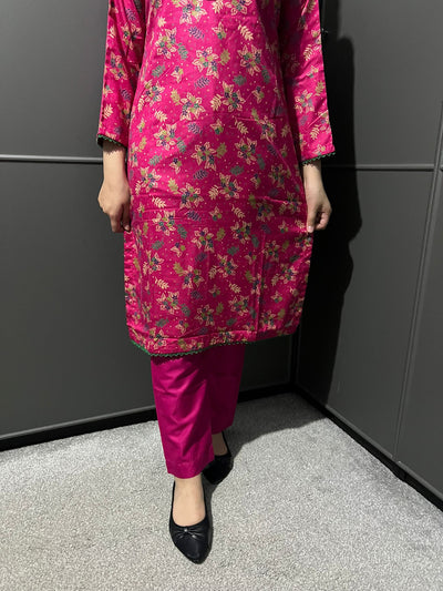 D-61 PINK Printed 2 Piece Winter Dhanak Suit