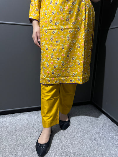 D-55 Mustard Printed 2 Piece Winter Dhanak Suit