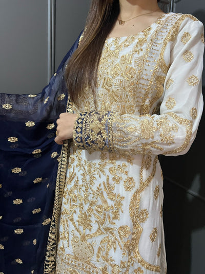 WHITE- Embroidered Gharara Chiffon Mother & Daughter Ready to Wear Collection - Perfect for Family