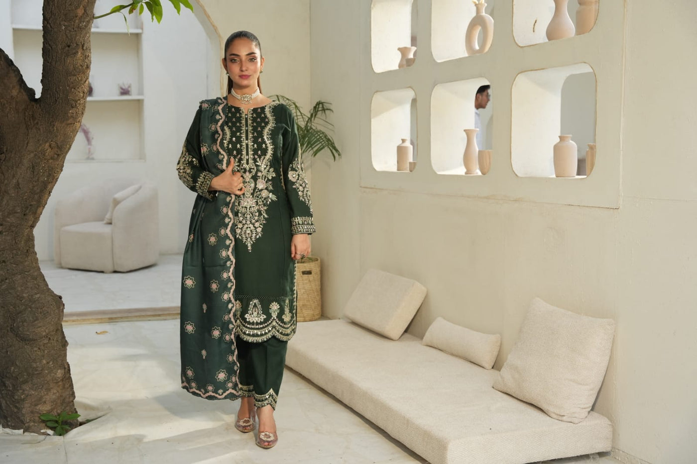 DHANAK 3 PIECE| DESIGNER EMBROIDERED |READY TO WEAR SUIT
