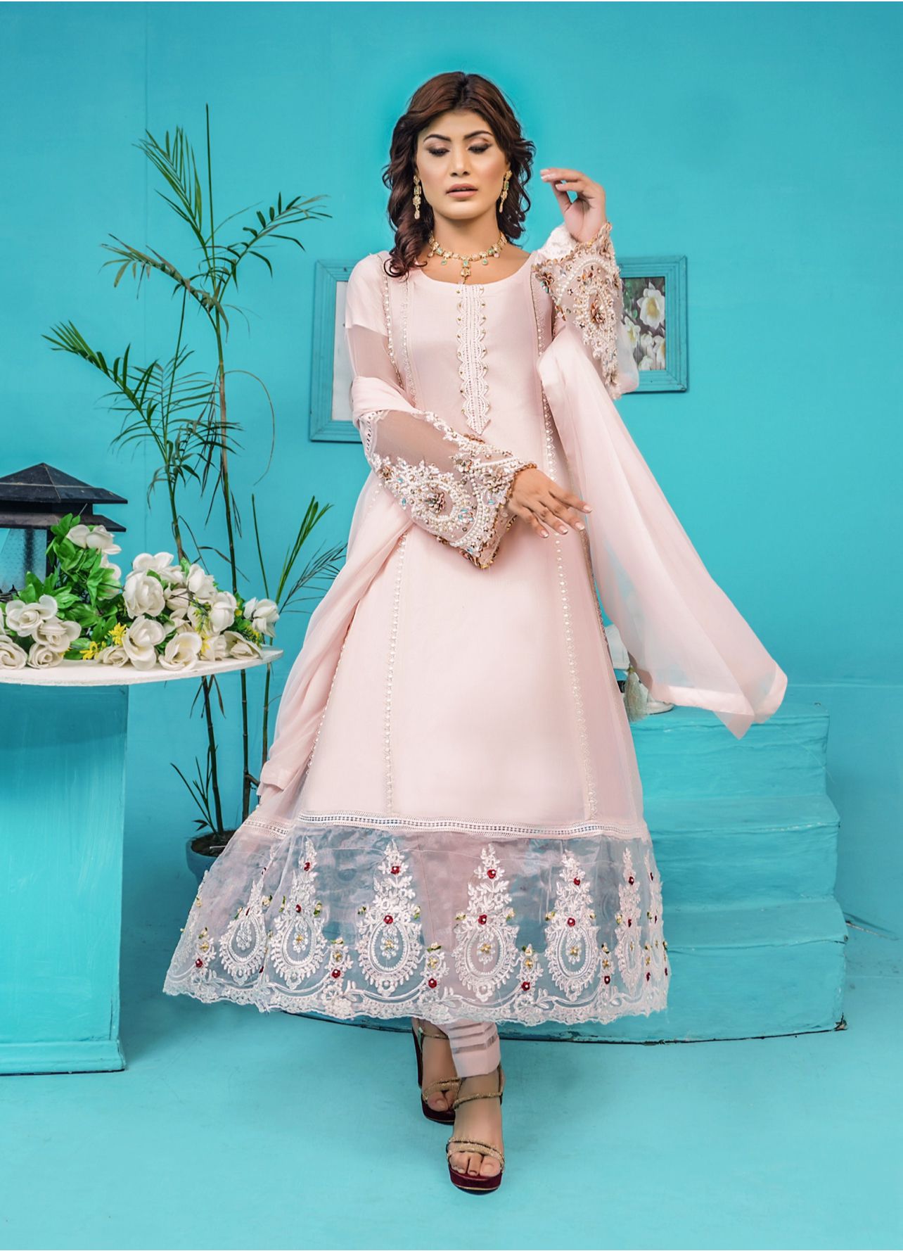 Mahham Luxury Chiffon Dress Collection Pink  D-21