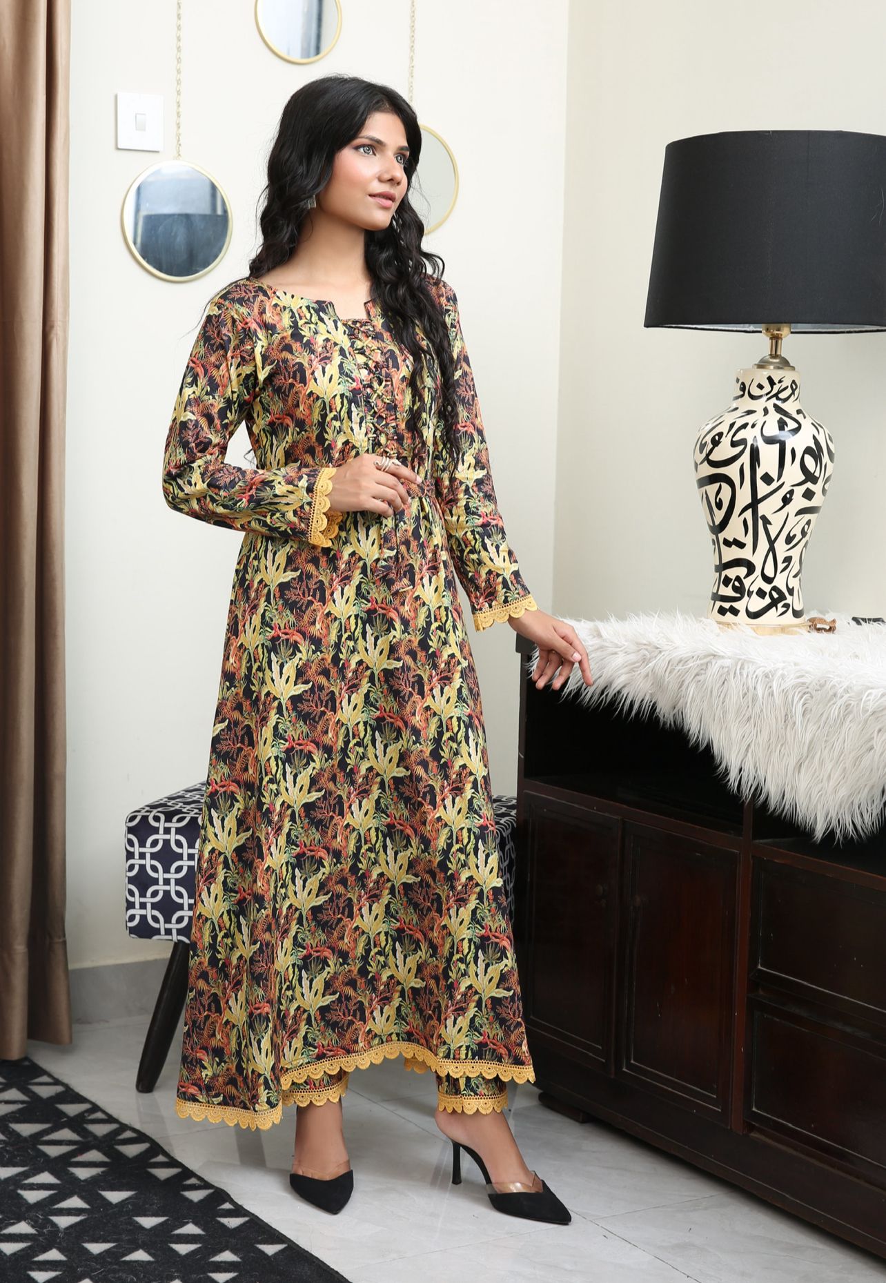 Floral Printed Premium Lawn Frock Co-Ords Set IJ-42