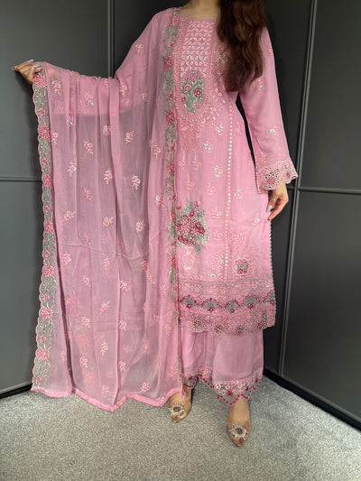 3Pc Plazzo Embroidered Chiffon Collection With Embroidered Chiffon Dupatta