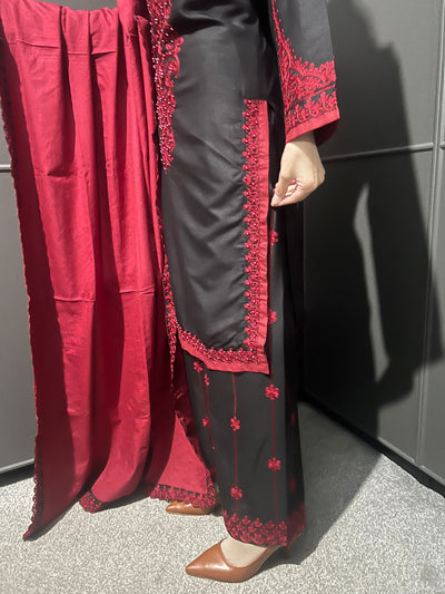 3 Pc Embroidered Dhanak Readymade Plazzo Suit with Winter shawl