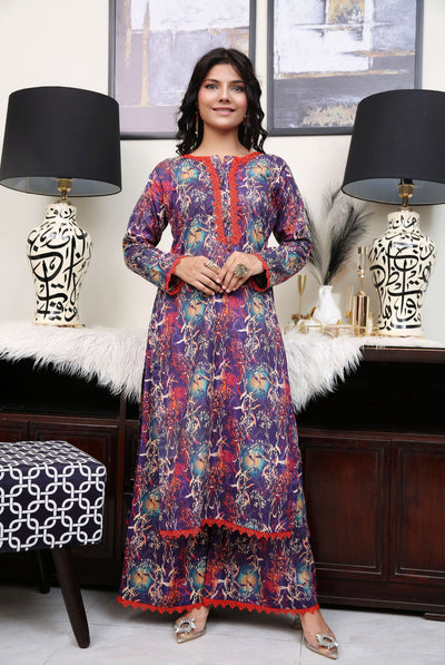 Floral Printed Premium Lawn Plazzo Suit Co-Ords Set IJ-49