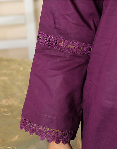 3-PIECE CAMBRIC LAWN  STITCHED SUIT PLUM -D 864