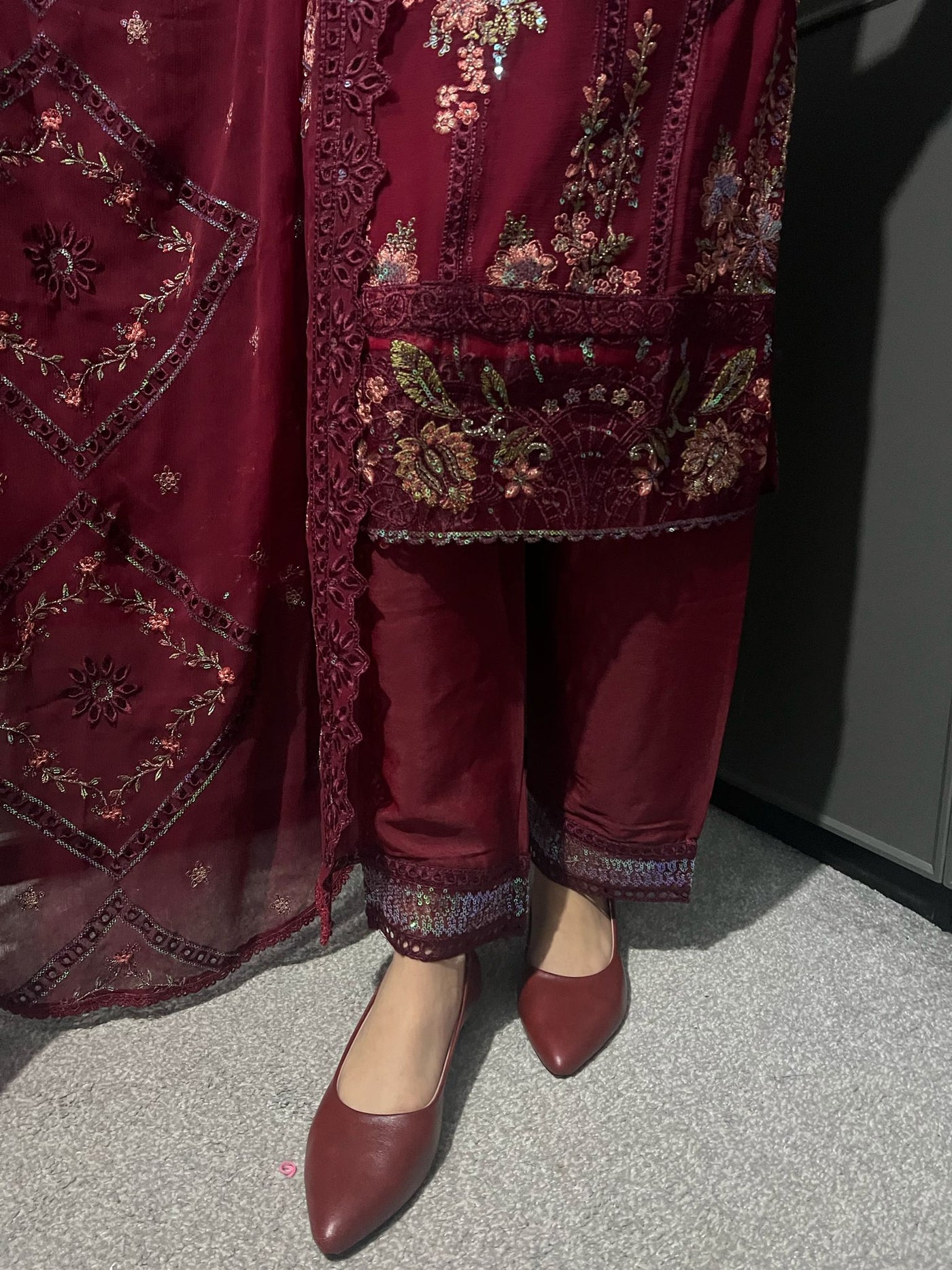 D-3 MAROON  3Pc Embroidered Chiffon Collection With Embroidered Chiffon Duptta