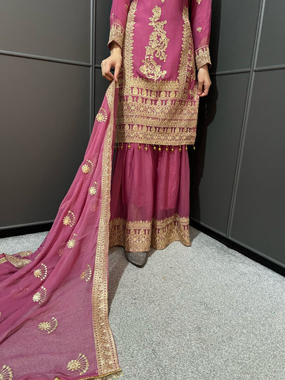 PINK- Embroidered Gharara Chiffon Mother & Daughter Ready to Wear Collection - Perfect for Family