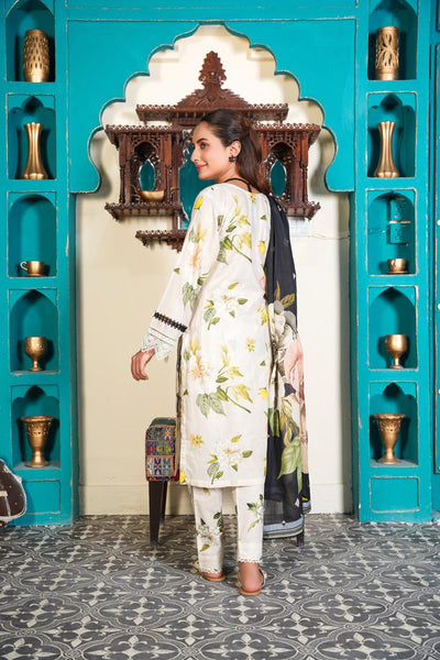 3 Pc Floral Printed Designer Lawn Suit With Lawn Dupatta  IJ-7