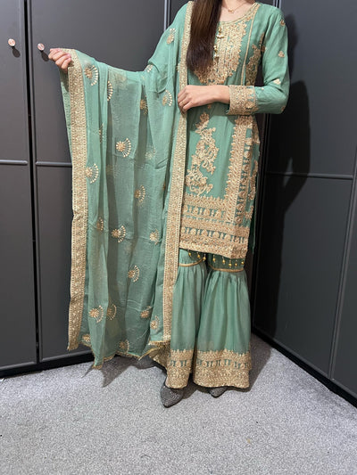 PISTA - Embroidered Gharara Chiffon Mother & Daughter Ready to Wear Collection - Perfect for Family