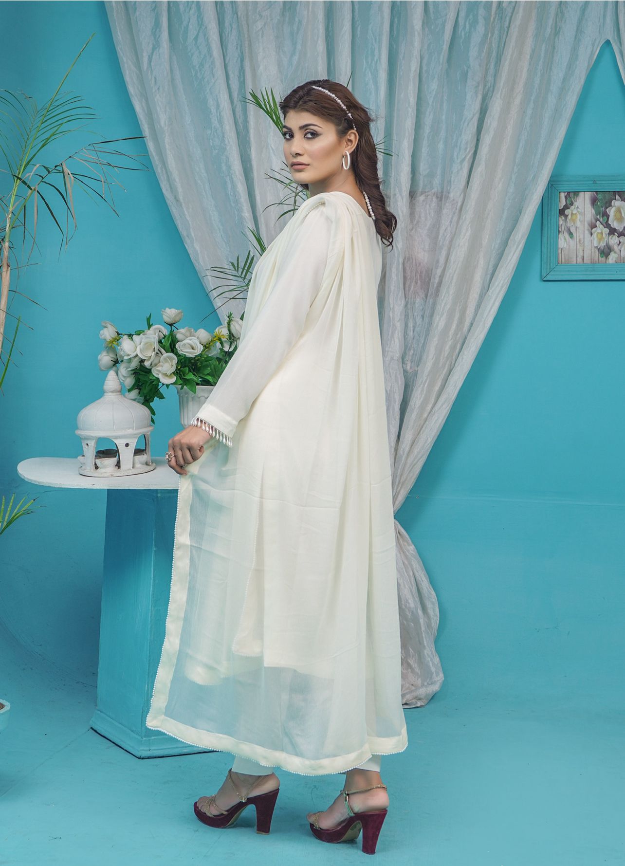 Mahham Luxury Chiffon Georgette Collection Off White  D-25