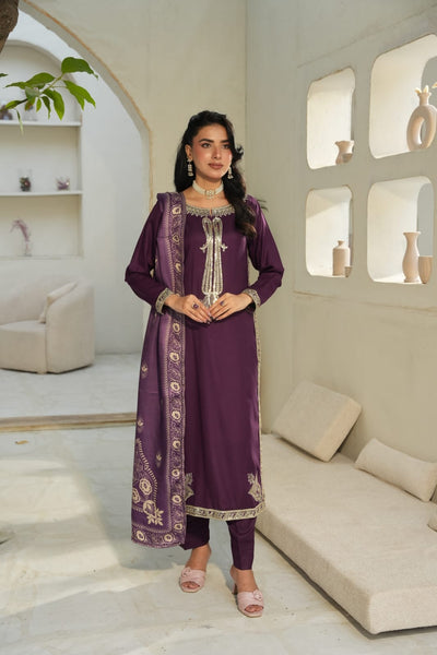 DHANAK 3 PIECE| DESIGNER EMBROIDERED |READY TO WEAR SUIT