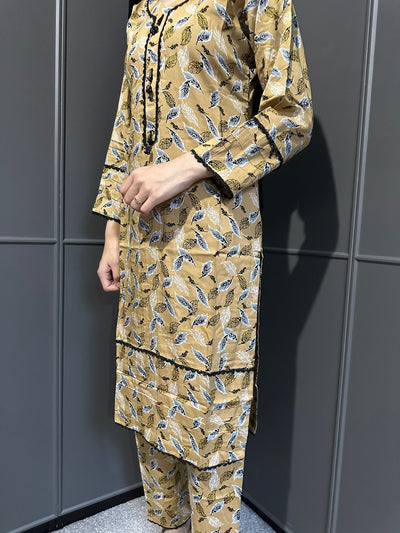 Floral Printed Stone Linen Suit - Trouser 2 Pc Set