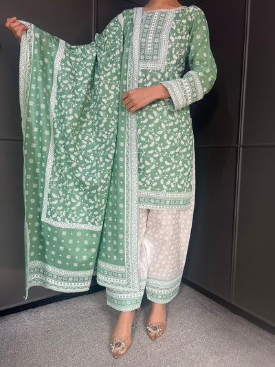 MINT FARSHI SALWAR 3PC READYMADE SUIT  WITH LAWN DUPTTA