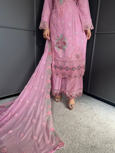 3Pc Plazzo Embroidered Chiffon Collection With Embroidered Chiffon Dupatta