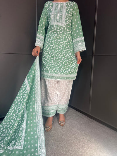 MINT FARSHI SALWAR 3PC READYMADE SUIT  WITH LAWN DUPTTA