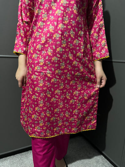 D-60 PINK Printed 2 Piece Winter Dhanak Suit