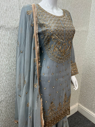 Luxury Festive Chiffon Gharara  Collection Gray S-14