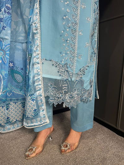 Raj Bari  Embroidered | Lawn Designer Suit With | Embroidered Dupatta