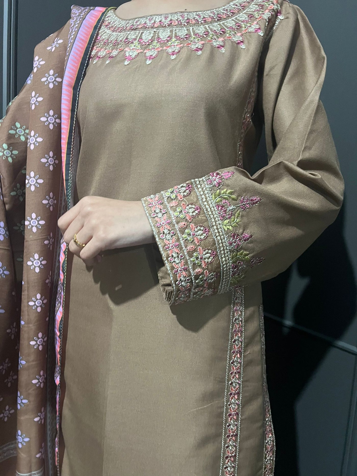 3 Pc Embroidered Dhanak Readymade Plazzo Suit with Winter shawl