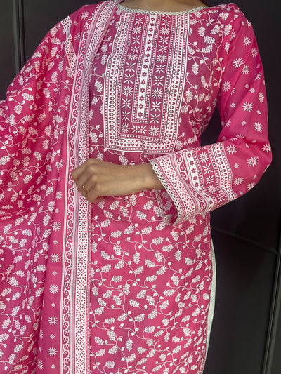 PINK  FARSHI SALWAR 3PC READYMADE SUIT  WITH LAWN DUPTTA