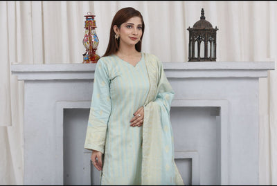 Mint FARSHI SHALWAR brosha Self Printed 3 Piece Outfit | Shop Latest Pakistani Salwar Suits | Pakistani Dresses at affordable prices in United Kingdom | Image 7 of 12