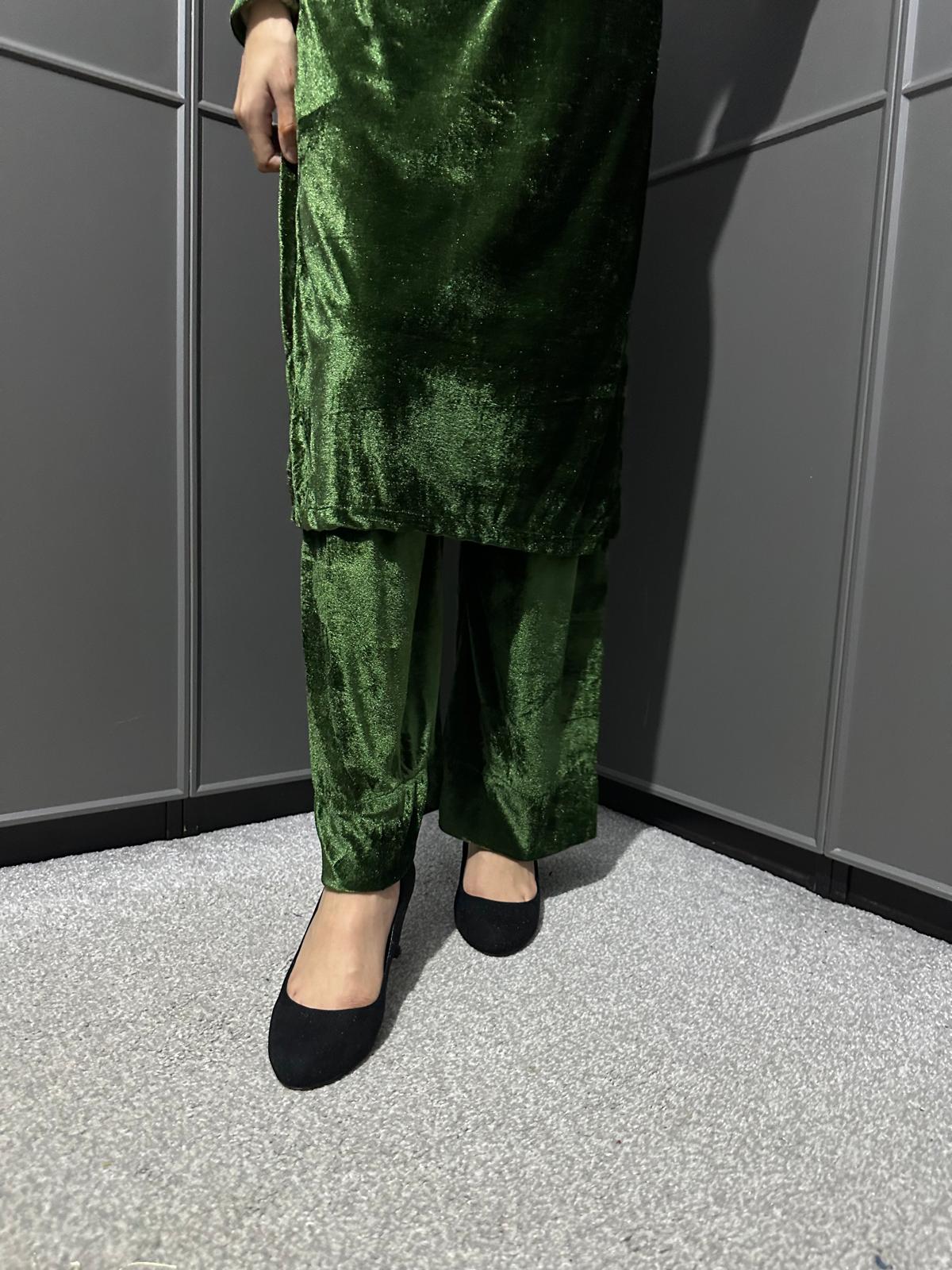 GREEN-Stretchy Velvet  Ready To Wear 2pc Suit