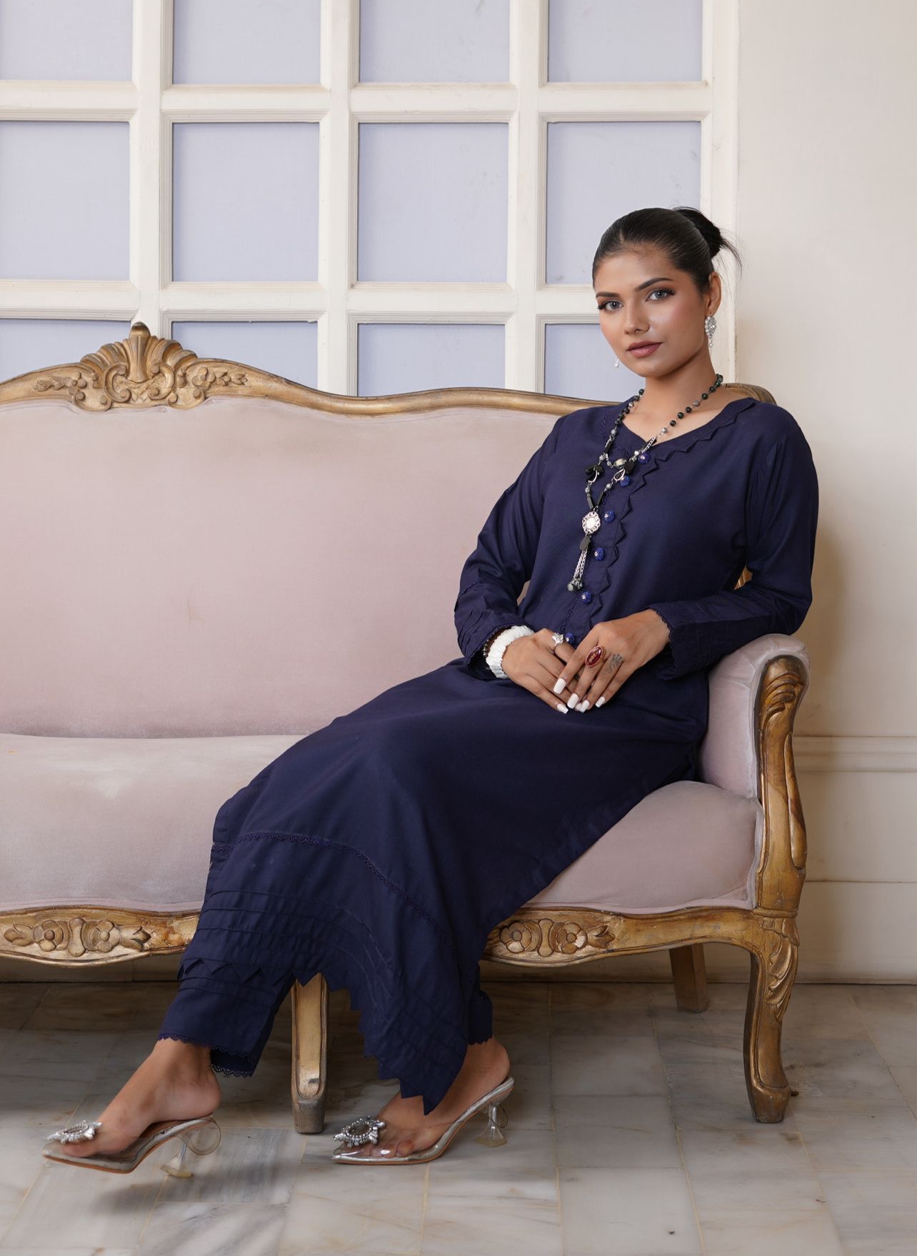 BLUE 2 PIECE PLAIN DHANAK READY TO WEAR SUIT  D-4004