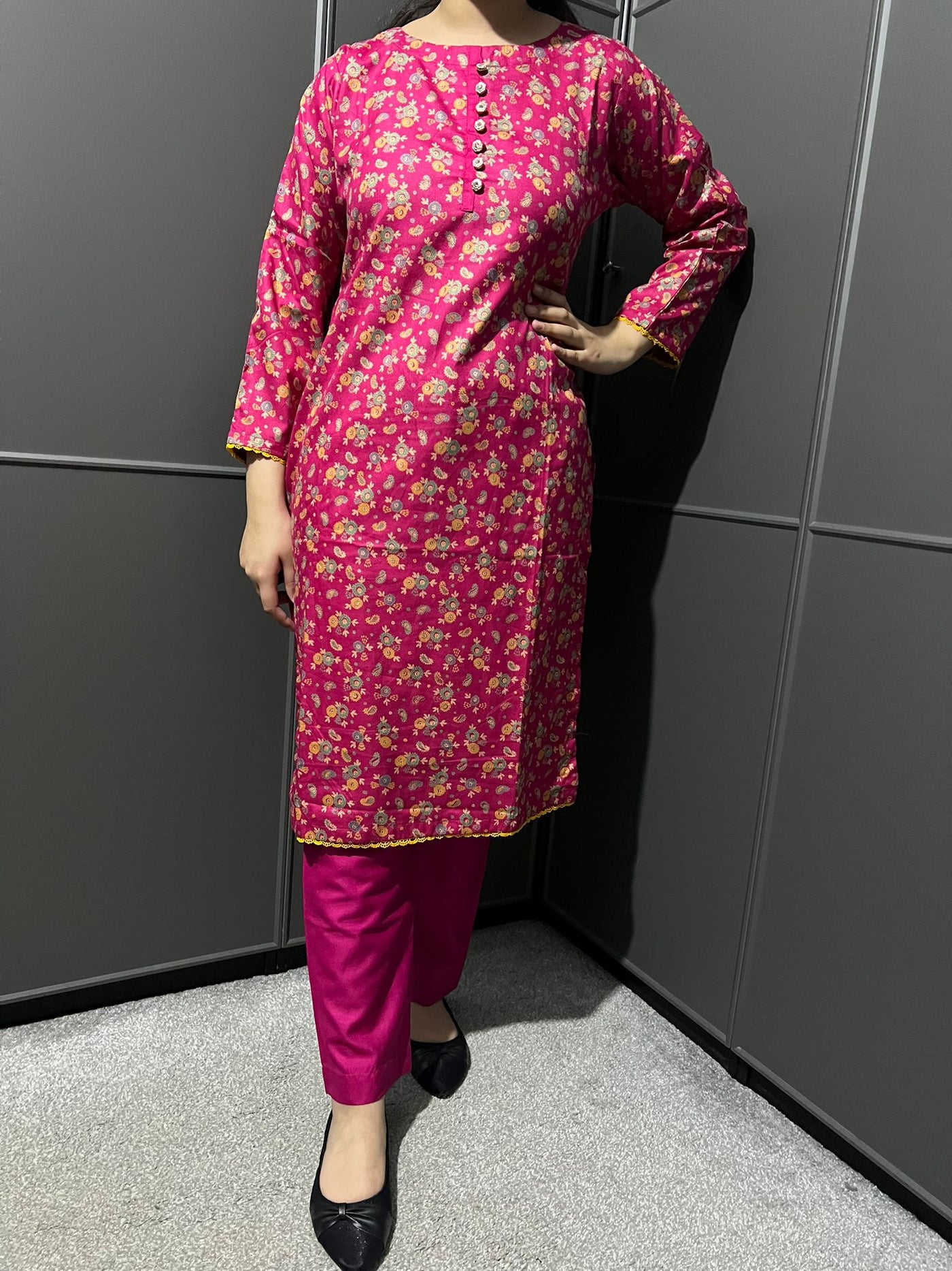 D-60 PINK Printed 2 Piece Winter Dhanak Suit