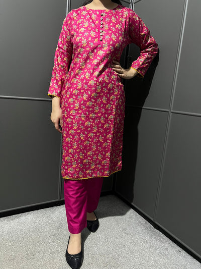 D-60 PINK Printed 2 Piece Winter Dhanak Suit