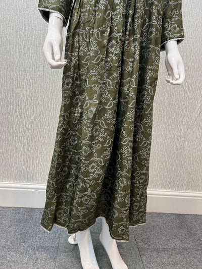 Block Print Linen Green Maxi Dress