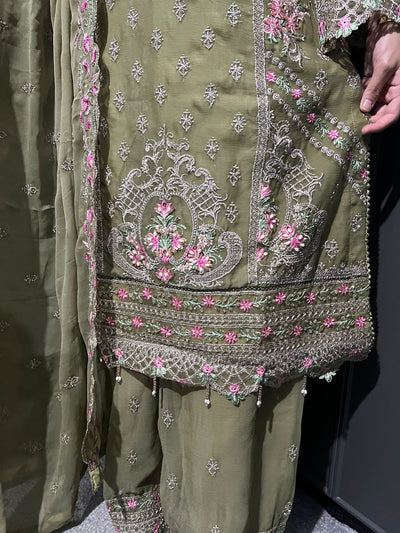 Pista 3Pc Plazzo Embroidered Chiffon Collection With Embroidered Chiffon Dupatta