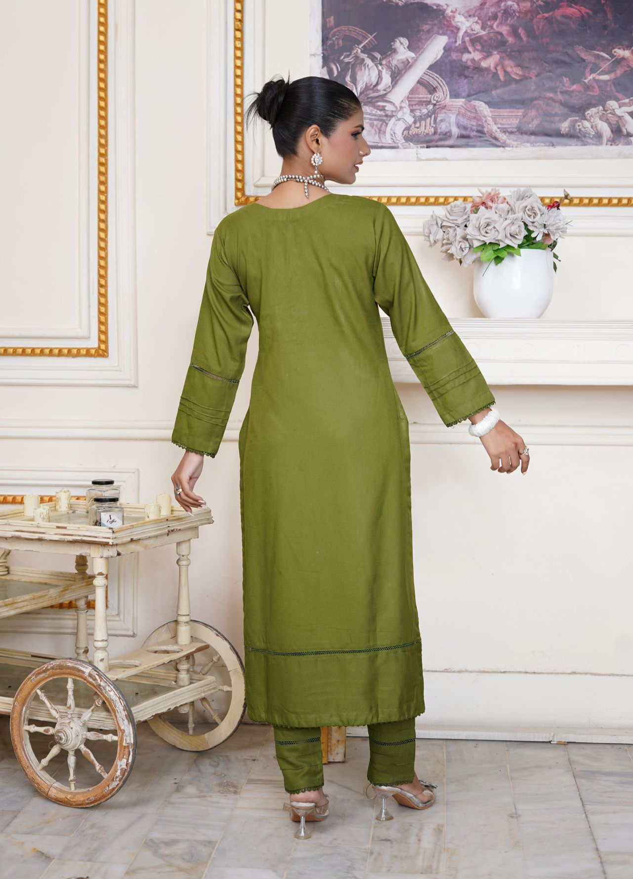 GREEN 2 PIECE PLAIN DHANAK READY TO WEAR SUIT  D-4008