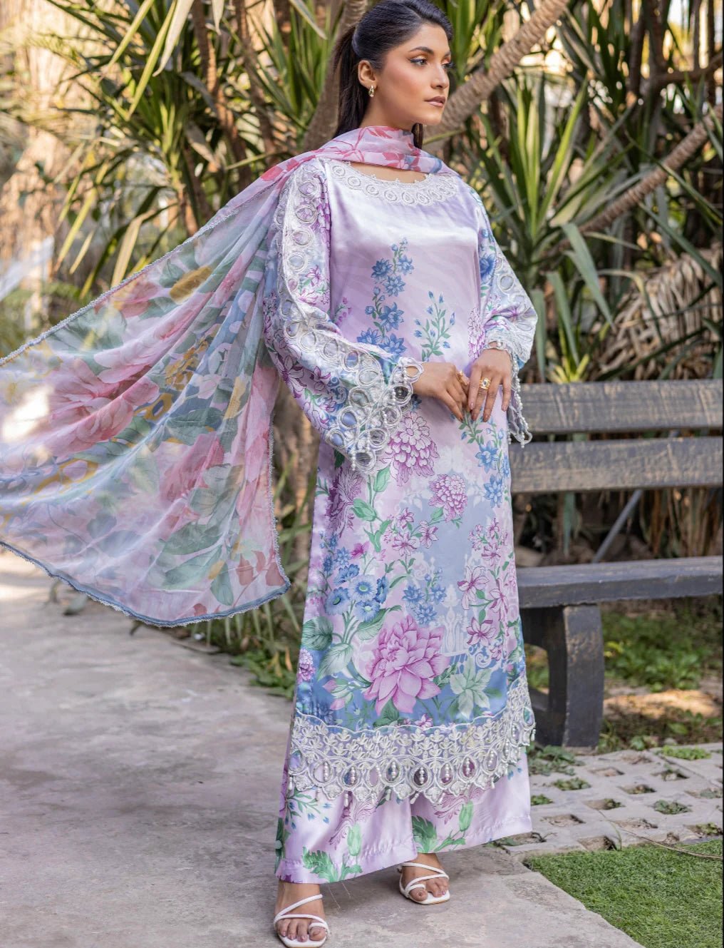 D-05 EMBROIDERED SILK READYMADE PLAZO SUIT WITH CHIFFON DUPTTA