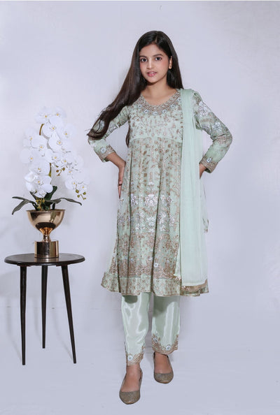 Mother & Daughter Ready to Wear Chiffon Maxi Dress PISTA D-212| Shop Pakistani Dresses