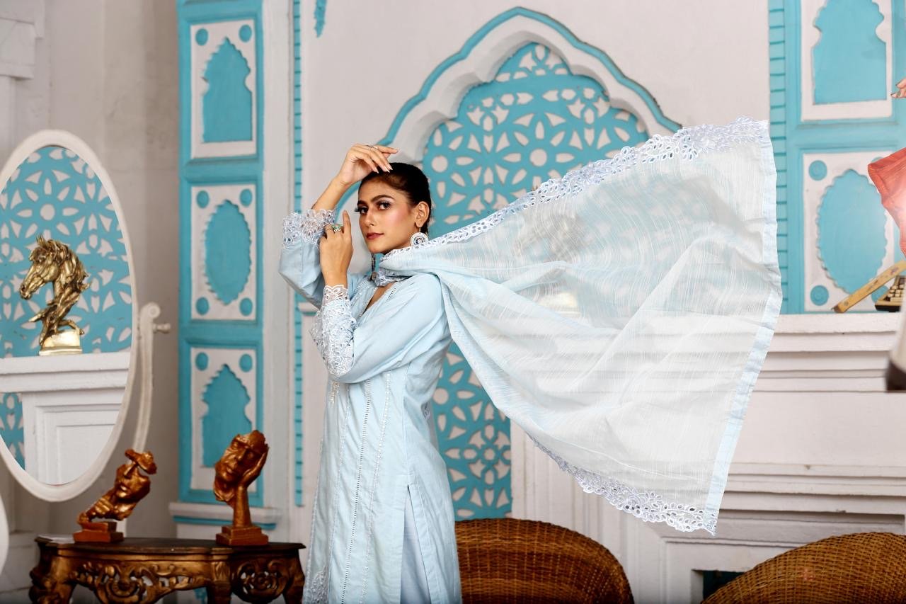 Mahham Khadi Cotton  Collection Sky Blue -D813