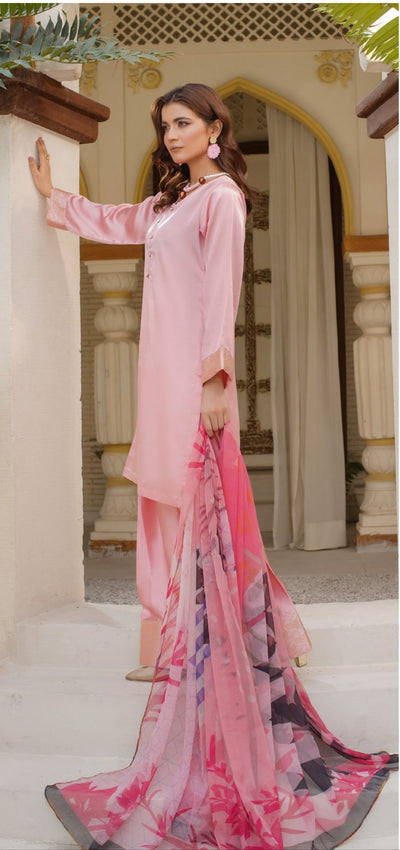 FARSHI SHALWAR Plain Silk 3 Piece Outfit With Printed Chiffon | Buy Pakistani Suits in United Kingdom | Image 2 of 4